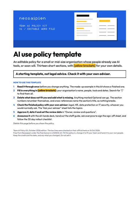 The Team AI Policy Kit: The policy template, page 1