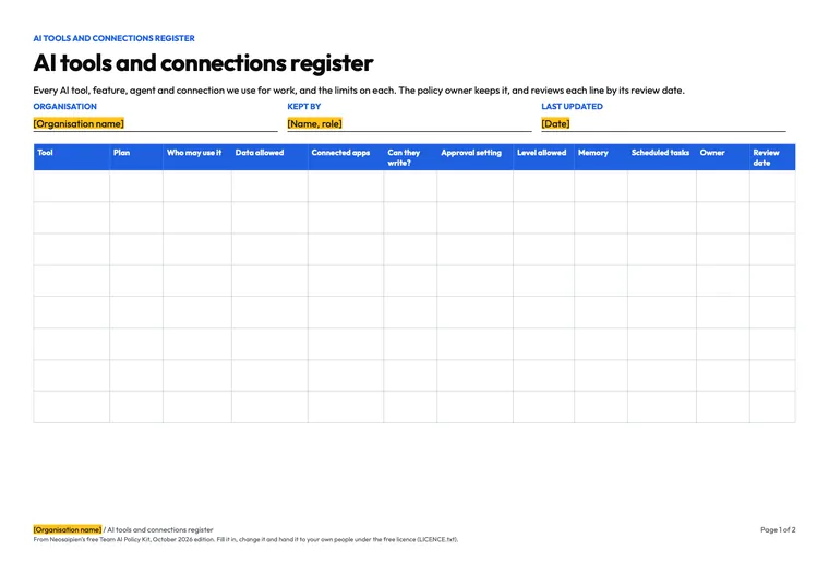 The Team AI Policy Kit: Tools and connections register