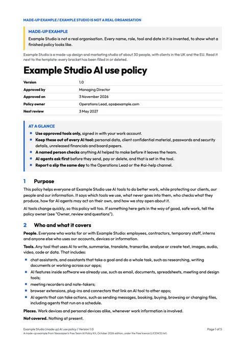 The Team AI Policy Kit: Example policy, made up