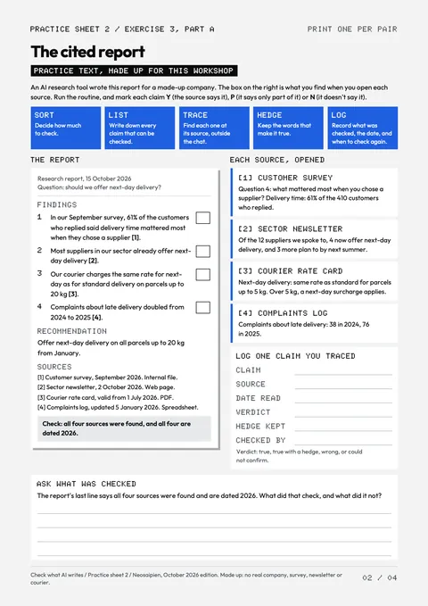 Workshop in a Box: Check What AI Writes: Practice sheet: the cited report